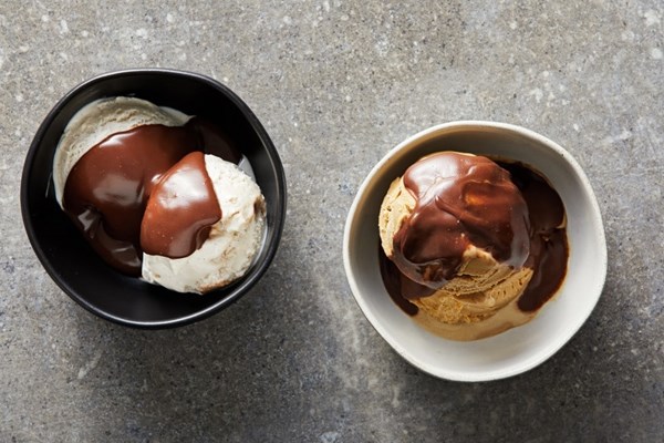 Chocolate and caramel sauce