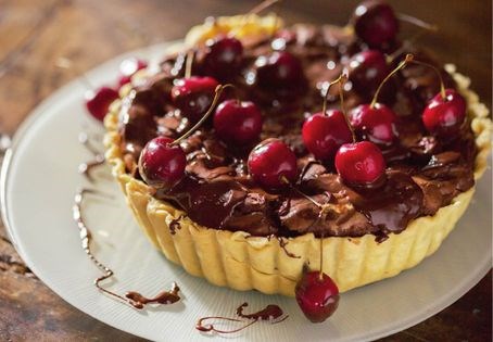 Chocolate and cherry brownie tart