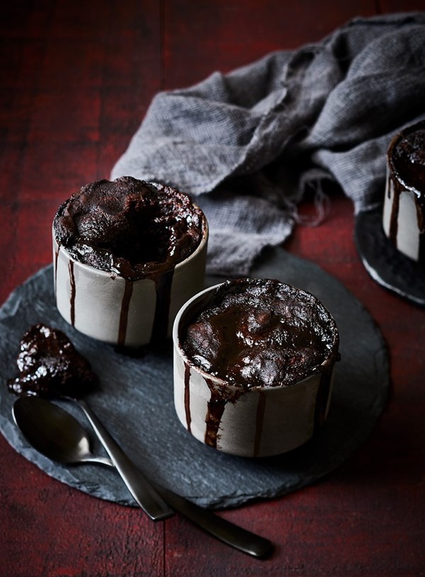 Chocolate and cherry self-saucing puddings