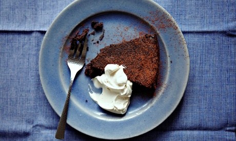 Chocolate and chickpea torte with rum cream