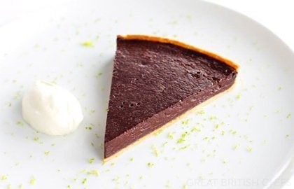 Chocolate and chilli tart with crème fraîche and lime
