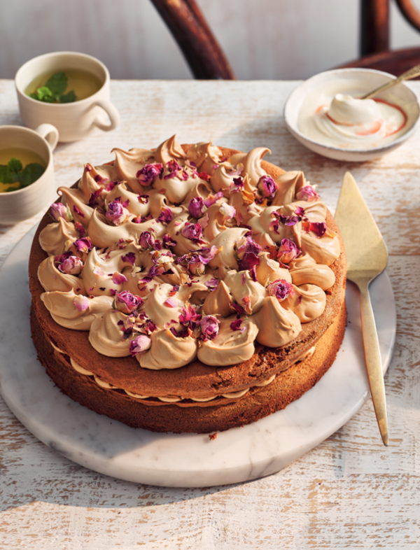 Chocolate and coffee cake with coffee mousse topping