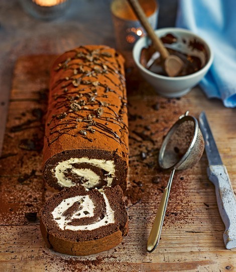 Chocolate and coffee Swiss roll
