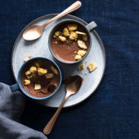 Chocolate and ginger crémeux with salt Breton crumb