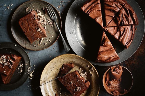 Chocolate and halva cake with tahini chocolate frosting
