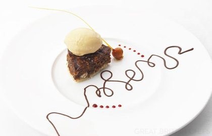Chocolate and hazelnut croquant with popcorn sorbet