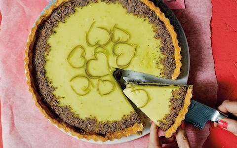 Chocolate and lime-curd tart