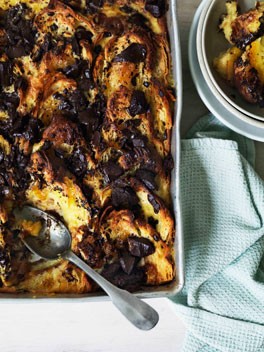 Chocolate and marmalade croissant pudding