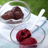 Chocolate and mixed berries sorbets