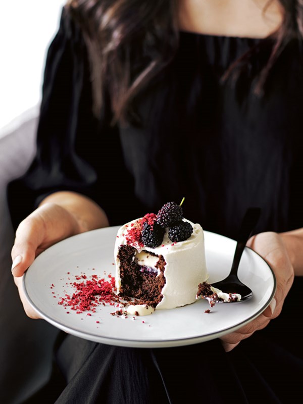 Chocolate and mulberry trifle cakes