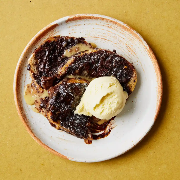 Chocolate and nut bread-and-butter pudding