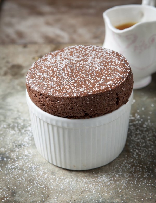 Chocolate and orange soufflés with Grand Marnier sauce