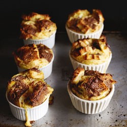 Chocolate and peanut butter bread and butter puddings