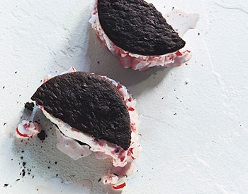 Chocolate and peppermint candy ice cream sandwiches
