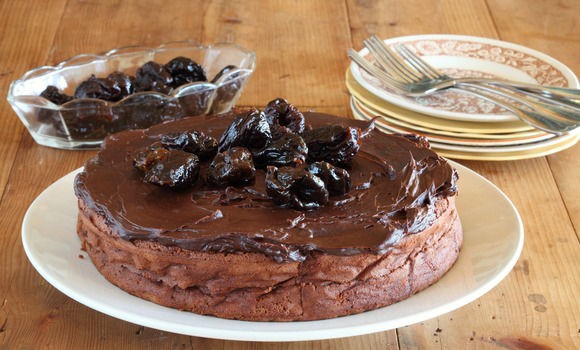 Chocolate and prune dessert cake