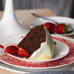 Chocolate and prune steamed pudding with brandy custard