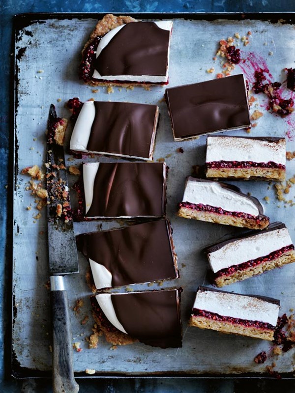 Chocolate and raspberry marshmallow slice