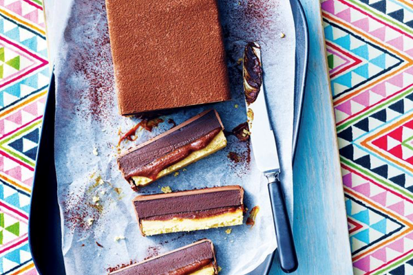 Chocolate and spearmint caramel slice