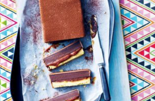 Chocolate and spearmint caramel slice