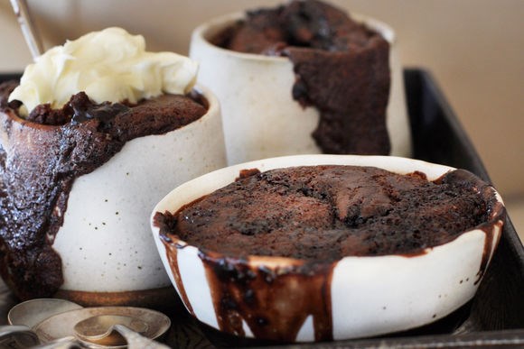 Chocolate and vino cotto self saucing pudding