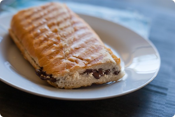Chocolate baguette sandwiches with orange and sea salt