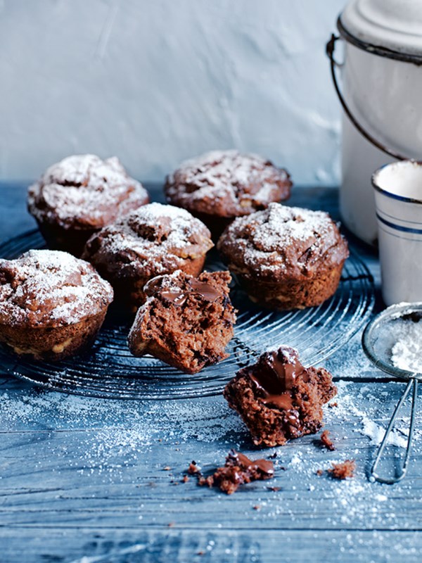 Chocolate, banana and coconut muffins