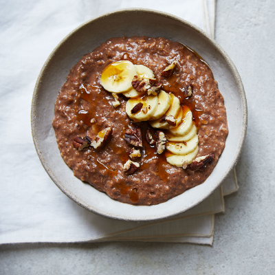 Chocolate, banana and pecan porridge
