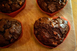 Chocolate banana and walnut muffins