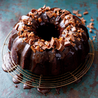 Chocolate banana bundt with salted caramel frosting