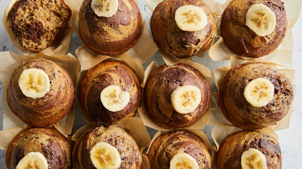 Chocolate-banana tahini swirl muffins [Laura Rege]