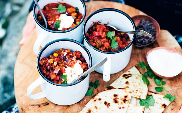 Chocolate bean chilli with walnuts
