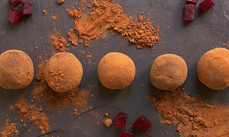 Chocolate, beetroot, and Lapsang Souchong truffles