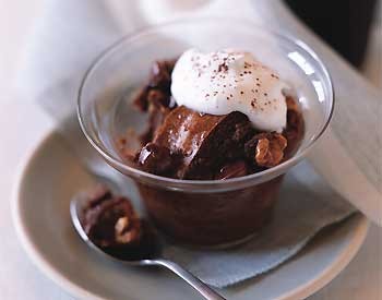 Chocolate bread pudding with walnuts and chocolate chips