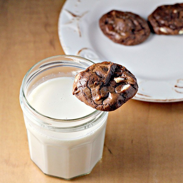 Chocolate brownie cookies with white chocolate and roasted macadamia nuts