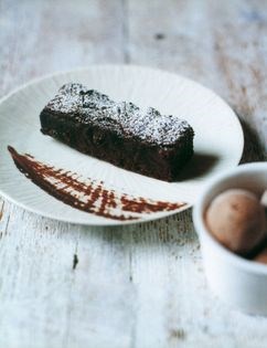 Chocolate brownie with vanilla salt and chocolate sorbet