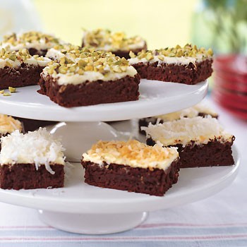 Chocolate brownies with orange cream cheese frosting