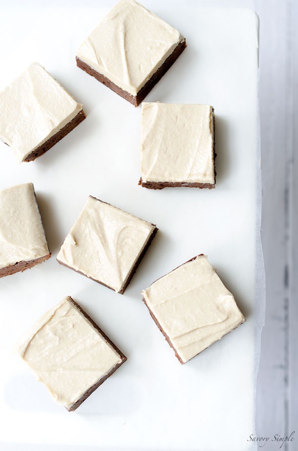 Chocolate brownies with salted tahini frosting