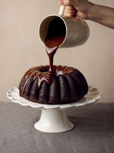 Chocolate bundt cake with malt chocolate sauce