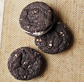 Chocolate butter pecan sandwich cookies