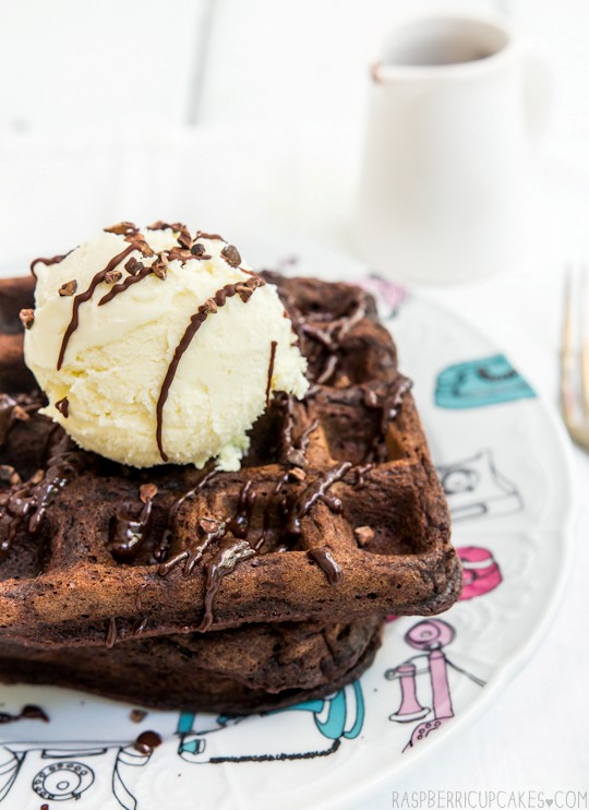Chocolate buttermilk waffles with fresh mint ice cream