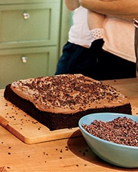 Chocolate cake with chocolate buttercream and cocoa nibs