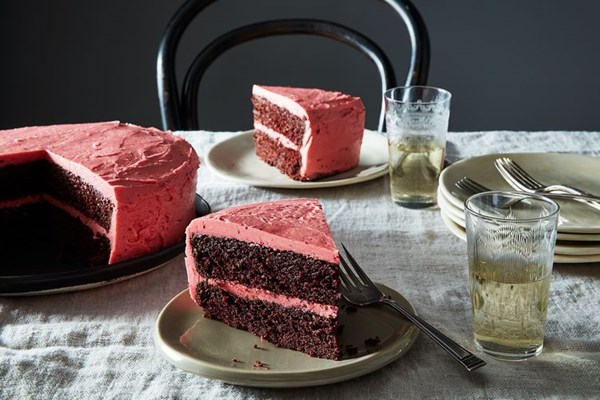 Chocolate cake with cranberry buttercream