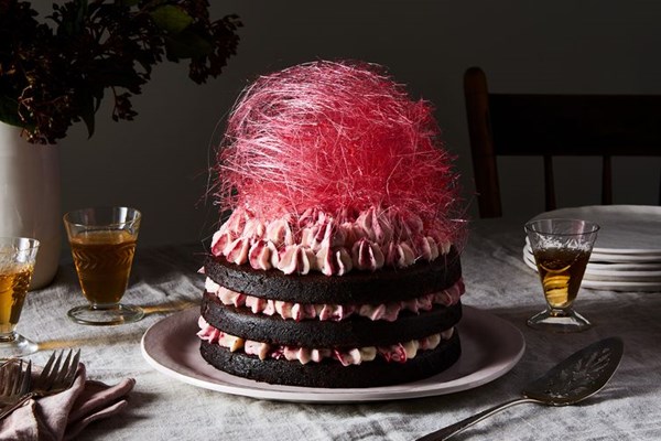 Chocolate cake with cranberry cream filling 