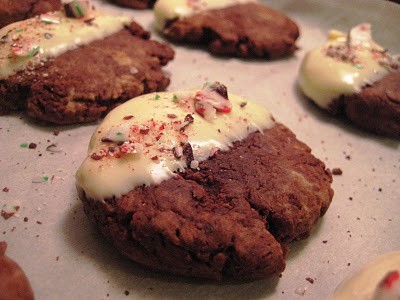 Chocolate candy cane cookies