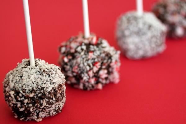 Chocolate candy cane lollipops