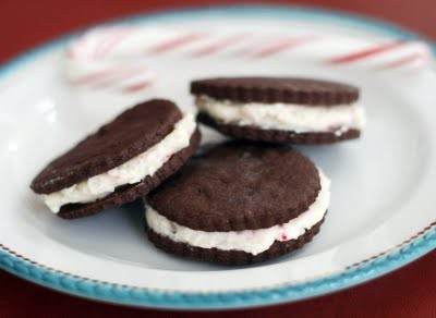 Chocolate candy cane sandwich cookies