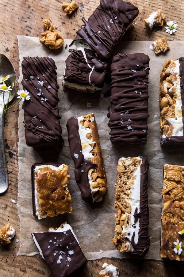 Chocolate caramel crunch ice cream bars