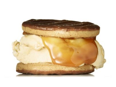 Chocolate-caramel ice cream sandwiches