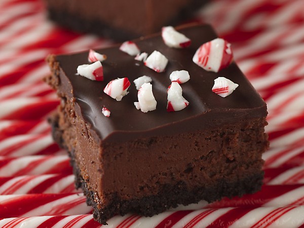 Chocolate cheesecake candy cane bars