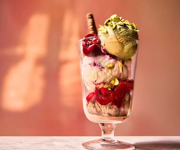 Chocolate, cherry & pistachio knickerbocker glory